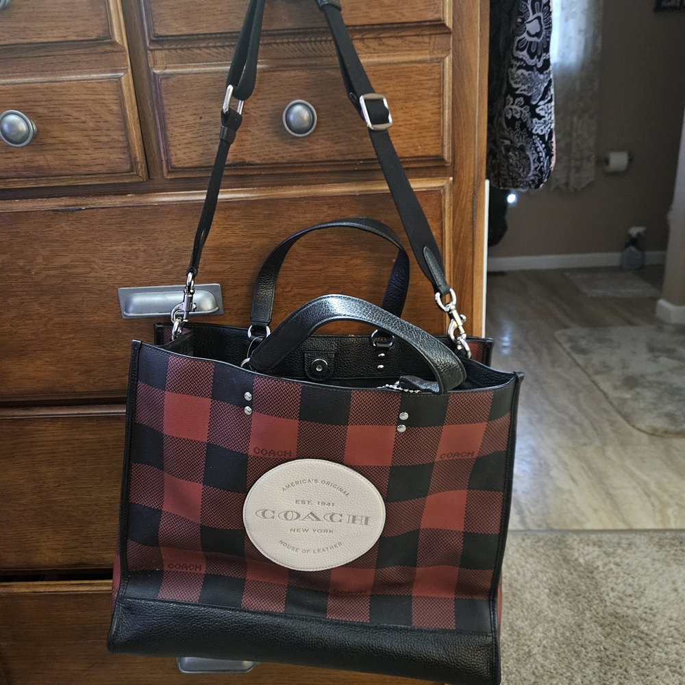 Coach Red and Black Checkered Women's Bag